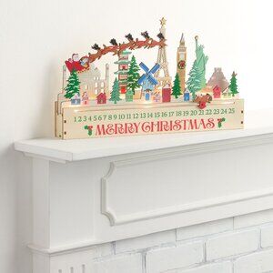 World Market Laser Cut Wood Global Santa LED Light Up Countdown Calendar NIB